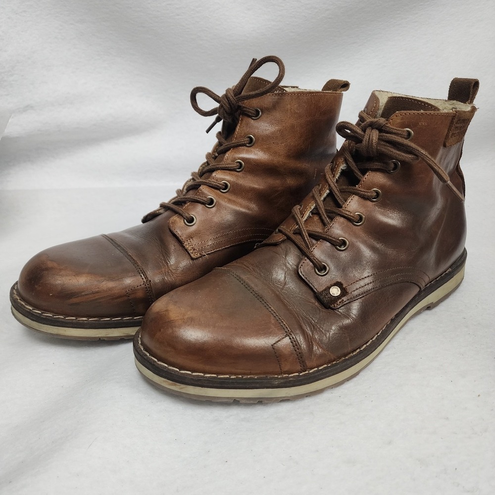 Bullboxer Gelos Mens EU 46 Combat Boot Brown Sherpa Lined Cap Toe Lace Up Ankle